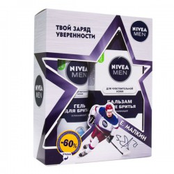 Набор подарочный для мужчин, Nivea (Нивея) 200 мл + 100 мл арт. 48123-00408-01 Хоккей 2019 для чувствительной кожи успокаивающий гель для бритья + бальзам после бритья